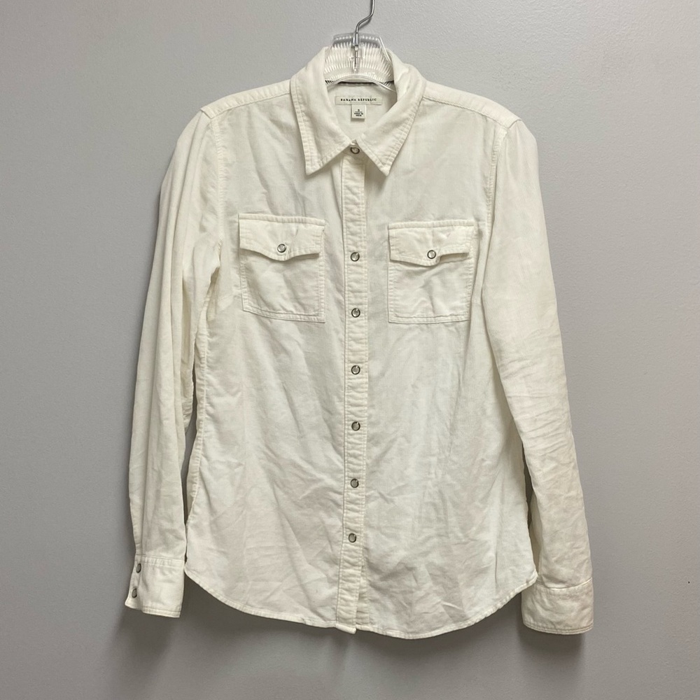 Banana Republic White Corduroy Button Down Shirt size small 100% cotton